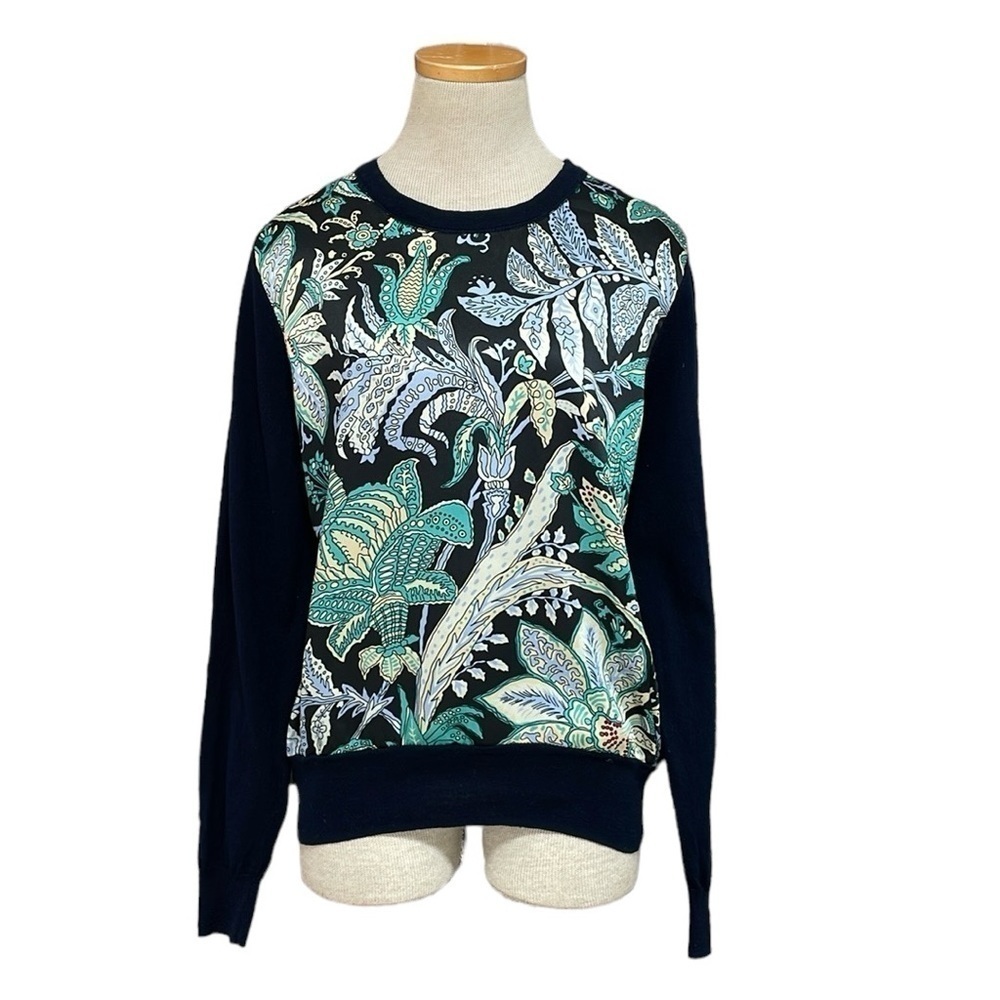 Pierre Cardin Sweater Women's Large Black Green Purple Long Sleeve Crew Neck